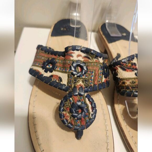 Jack Rogers "Navajo" Boho Fabric w/Leather Whipstich Thong Sandals Sz.9 Ret $138 - Picture 3 of 6